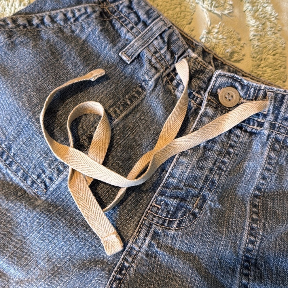 Vintage Distressed Hydraulic Denim Blue Jean Shorts Button Pockets (L4) - Picture 3 of 6